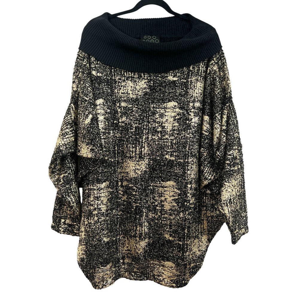 NY 77 Design Off Shoulder Black Metallic Gold Knit Top Size 4
